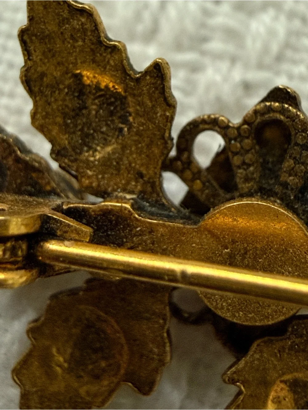 Vintage French Gold-Tone Leaf Brooch with Green Stones 1950s